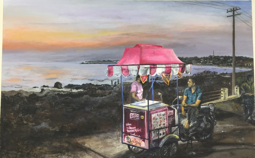 sunset with the ice cream man - 28x18in
